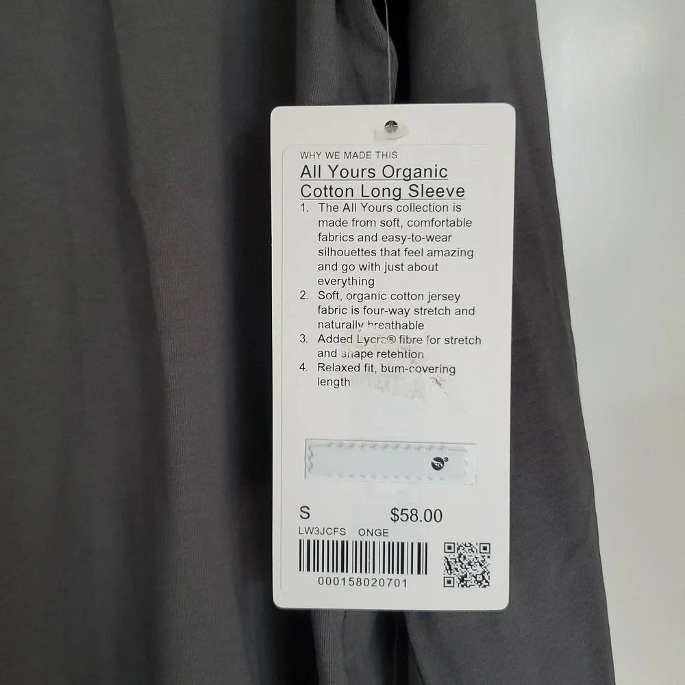 NWT Lululemon All Yours Cotton Long Sleeve Sz S(sz6) ONXY Gray - Picture 2 of 5